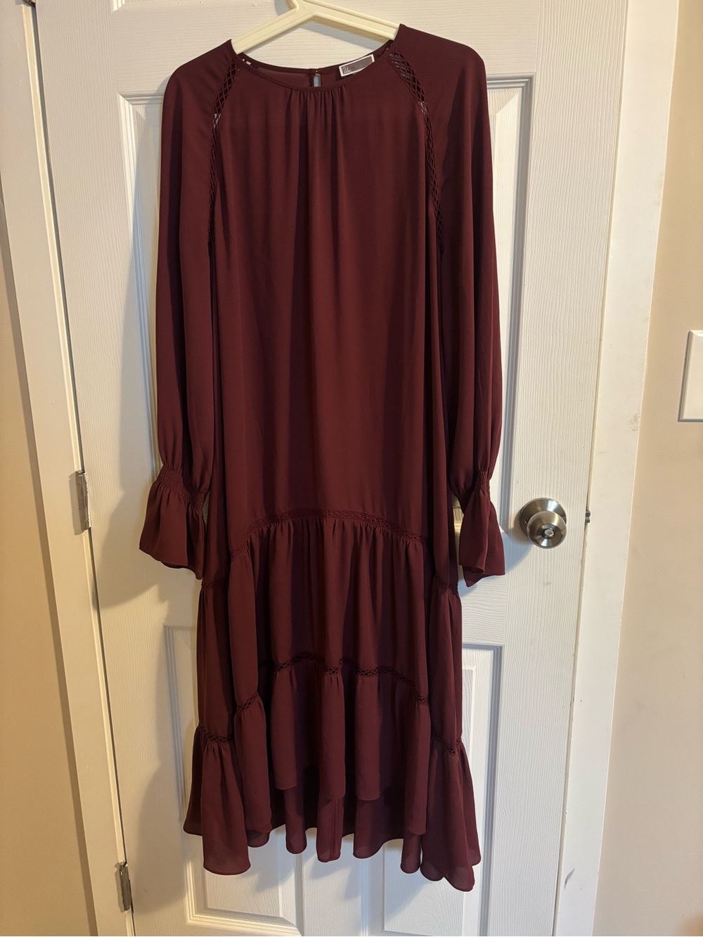 Chelsea28 Long Sleeve Ruffle Tier Dress - Burgundy